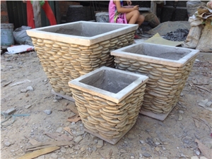 Stacked Stone Slate Pots - Black Slate Natural Garden Planters - Pebble Water Fountain - Drive Slate Fountain - Garden Stones River Pebbles Pots