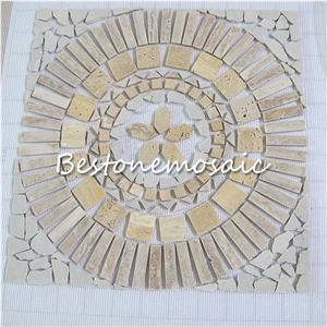 Bestonemosaic Beige Classic Travertine Mosaic Floor Medallion