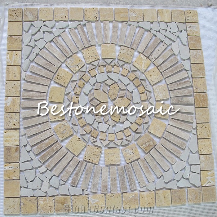 Bestonemosaic Beige&White Art Pattern Marble Mosaic, Mosaic Pattern, Wall Mosiac, Quare Mosaic,Polished Mosaic, Mosaic Pattern, Indoor Decoration Mosaic, Wall Mosaic, Floor Mosaic