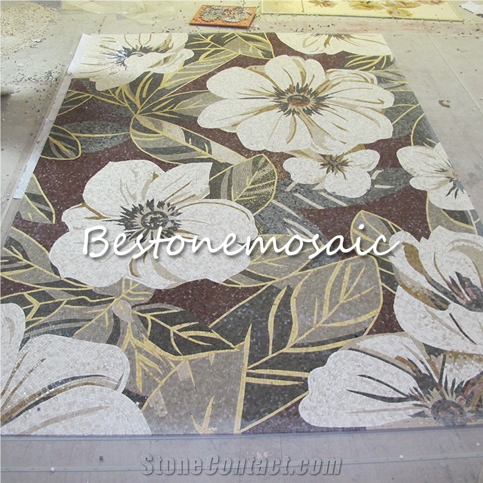 Bestonemosaic White Flower Marble Mosaic Medallion Flooring Mosaic, Marble Tiles, Water Jet Marble Medallion, Marble Decor Wall Tiles, Floor Medallions,Carpet Medallions
