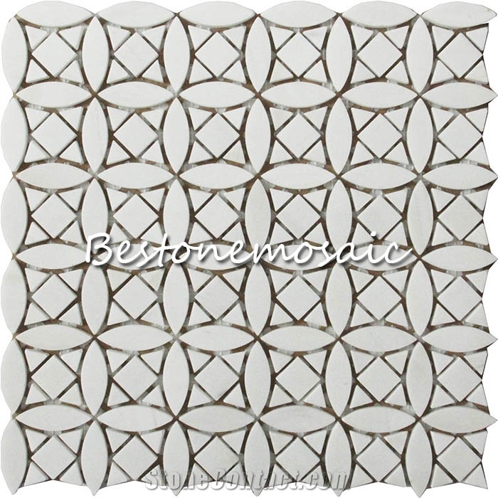 Bestonemosaic White Waterjet Mosaic Pattern, Carrara White Marble Mosaic, Wall Mosaic, Waterjet, Polished Mosaic