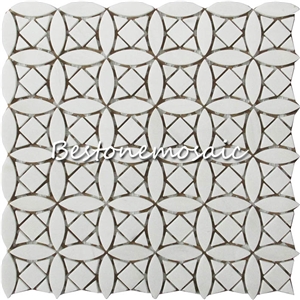 Bestonemosaic White Waterjet Mosaic Pattern, Carrara White Marble Mosaic, Wall Mosaic, Waterjet, Polished Mosaic