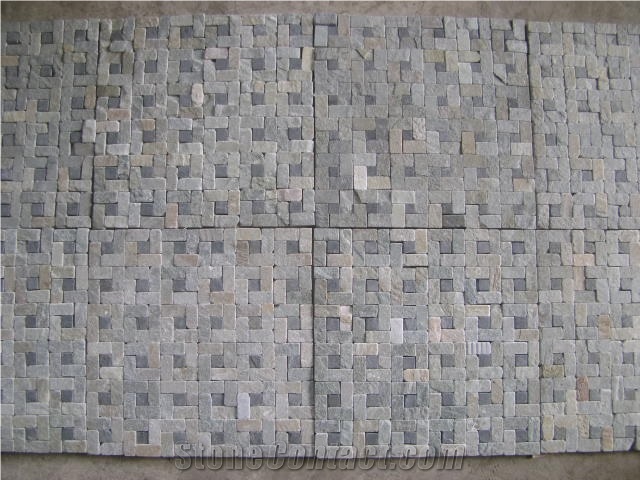 Black Slate with Yellow Quartzite Mosaic,Stone Wall Mosaic,Quartzite Mosaic Pattern for Interior Wall Decoration