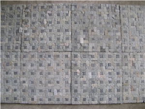 Black Slate with Yellow Quartzite Mosaic,Stone Wall Mosaic,Quartzite Mosaic Pattern for Interior Wall Decoration