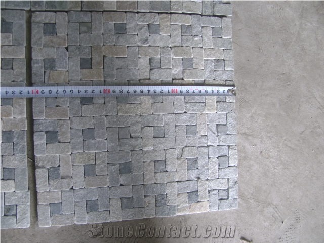 Black Slate with Yellow Quartzite Mosaic,Stone Wall Mosaic,Quartzite Mosaic Pattern for Interior Wall Decoration