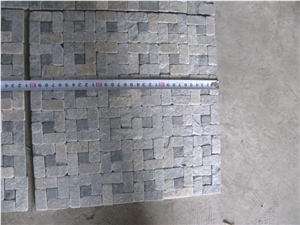 Black Slate with Yellow Quartzite Mosaic,Stone Wall Mosaic,Quartzite Mosaic Pattern for Interior Wall Decoration
