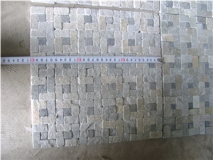 Black Slate with Yellow Quartzite Mosaic,Stone Wall Mosaic,Quartzite Mosaic Pattern for Interior Wall Decoration