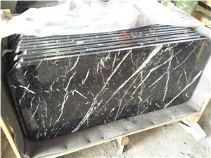 China Marquina Marble Reception Counter,Guangxi Nero Marquina Table Tops,Designed Honed Guangxi Black Marble with White Grain Work Tops