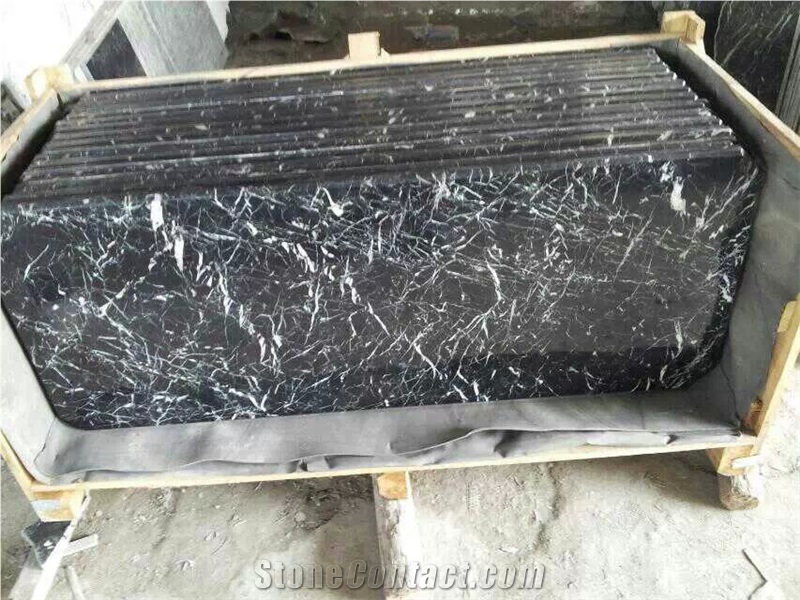 China Marquina Marble Reception Counter,Guangxi Nero Marquina Table Tops,Designed Honed Guangxi Black Marble with White Grain Work Tops