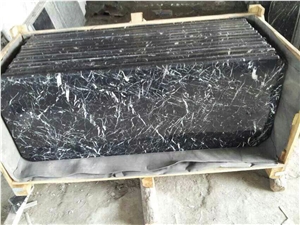China Marquina Marble Reception Counter,Guangxi Nero Marquina Table Tops,Designed Honed Guangxi Black Marble with White Grain Work Tops