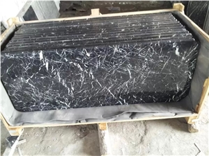 China Marquina Marble Reception Counter,Guangxi Nero Marquina Table Tops,Designed Honed Guangxi Black Marble with White Grain Work Tops