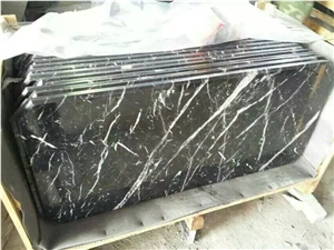China Marquina Marble Reception Counter,Guangxi Nero Marquina Table Tops,Designed Honed Guangxi Black Marble with White Grain Work Tops