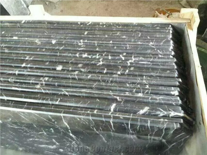 China Marquina Marble Reception Counter,Guangxi Nero Marquina Table Tops,Designed Honed Guangxi Black Marble with White Grain Work Tops