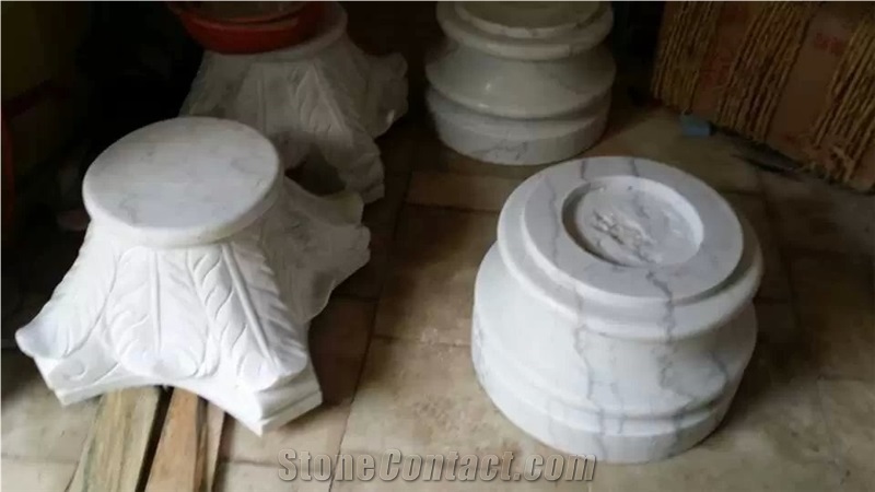 Guangxi White Marble Column Top Column Base,China Carrara White Marble Roman Column Cap,Ionic Column Doric Columns Tops