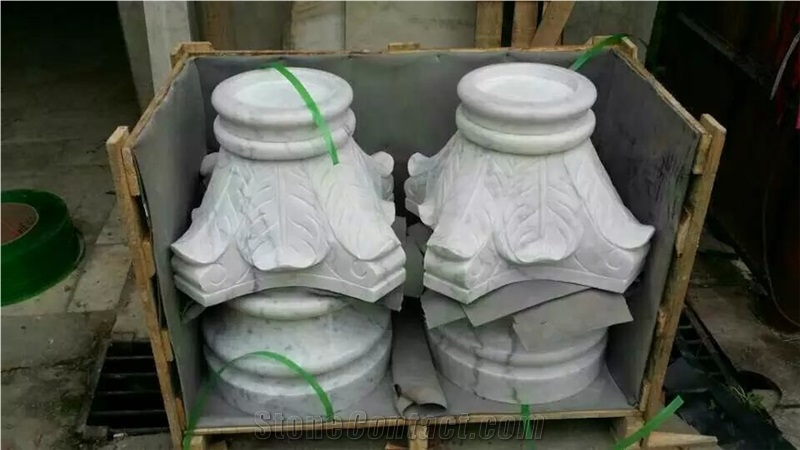 Guangxi White Marble Column Top Column Base,China Carrara White Marble Roman Column Cap,Ionic Column Doric Columns Tops