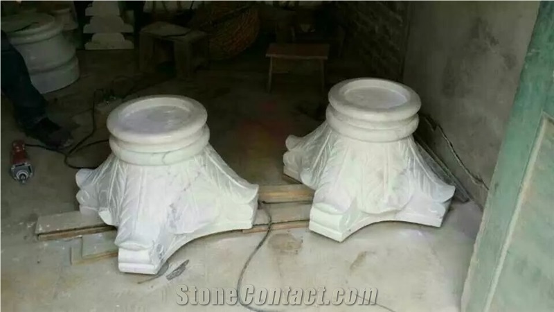 Guangxi White Marble Column Top Column Base,China Carrara White Marble Roman Column Cap,Ionic Column Doric Columns Tops