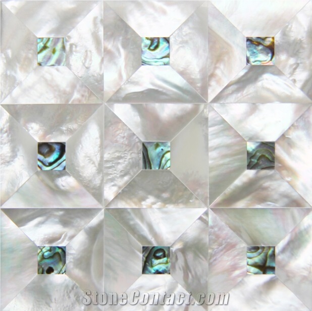 Natural Sea Shell Cladding,White Butterfly Sea Shell and Abalone Sea Shell Decorative Wall Mosaic Panel,Square Mixed Ladder Shaped Sea Shell Mosaic Pattern Wall Cladding for Interior Decor