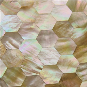 Natural Sea Shell Cladding,Yellow Butterfly Shell Decorative Wall Mosaic Panel,Hexagon Shaped Sea Shell Mosaic for Interior Wall Decoration
