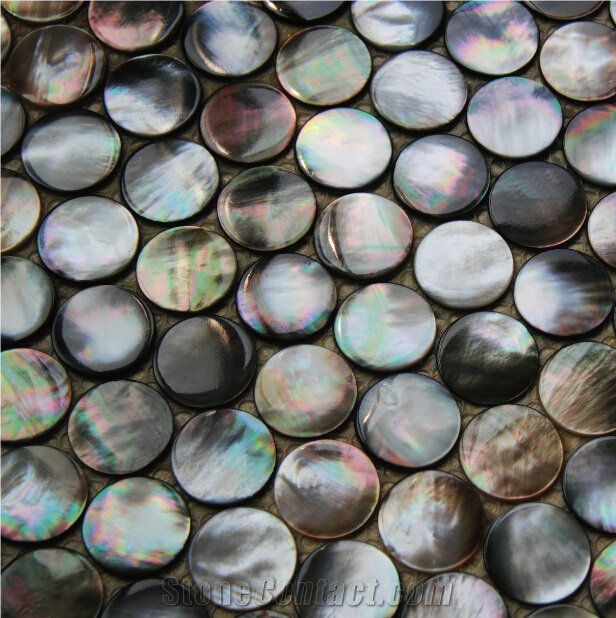 Natural Sea Shell Mosaic,Black Butterfly Sea Shell Wall Mosaic,Round Shaped Sea Shell Mosaic Pattern for Interior Wall Decoration