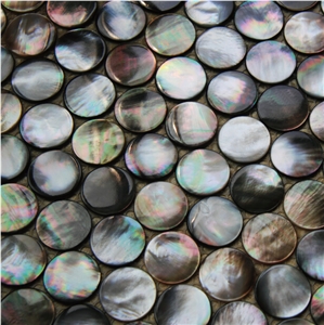 Natural Sea Shell Mosaic,Black Butterfly Sea Shell Wall Mosaic,Round Shaped Sea Shell Mosaic Pattern for Interior Wall Decoration