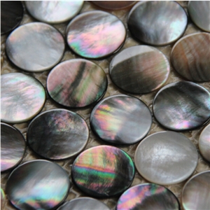 Natural Sea Shell Mosaic,Black Butterfly Sea Shell Wall Mosaic,Round Shaped Sea Shell Mosaic Pattern for Interior Wall Decoration