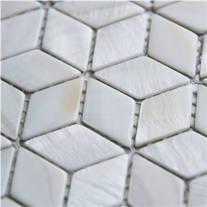 Natural Sea Shell White Mosaic,Freshwater Sea Shell Wall Mosaic Panel,Rhombus Shaped Sea Shell Mosaic Pattern for Interior Wall Decoration