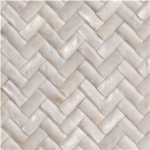 Natural White Sea Shell 3d Mosaic,Freshwater Sea Shell Wall Mosaic,Strips Shaped Sea Shell Mosaic Pattern for Interior Wall Decoration