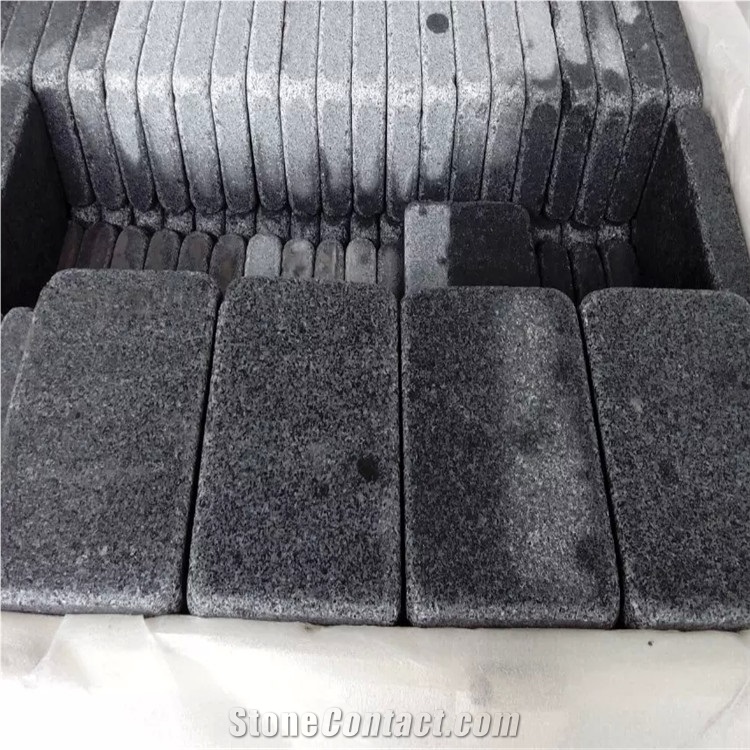 Tumbled Flamed G654 Granite Paving Stone,G654 Granite Patio Pavers,Dark Grey Granite Patio Flooring