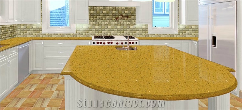 Giallo Quartz Countertops, Yellow Quartz Stone Kitchen Countertops, Island Tops