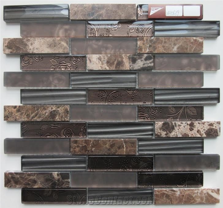 Marble Mixed Glass Linear Mosaics