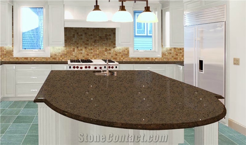 Mocca Quartz Countertops, Brown Quartz Stone Kitchen Countertops, Island Tops