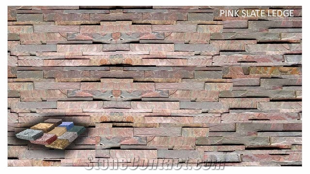 Multi Pink Slate Ledge, Pink Slate Cultured Stone, Wall Cladding, Stacked Stone Veneer India