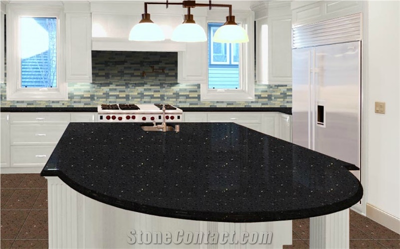 Negro Quartz Countertops, Black Quartz Stone Kitchen Countertops, Island Tops