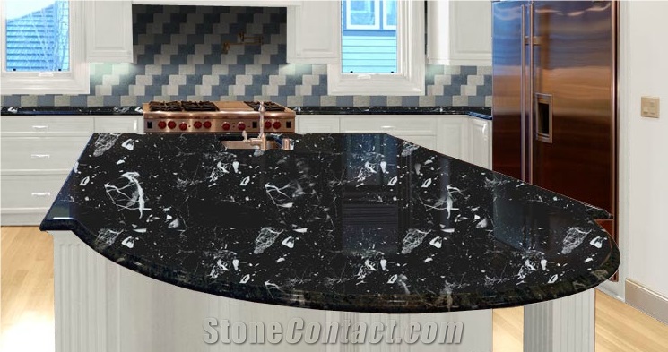 Portoro Quartz Countertops, Black Quartz Stone Kitchen Countertops, Island Tops