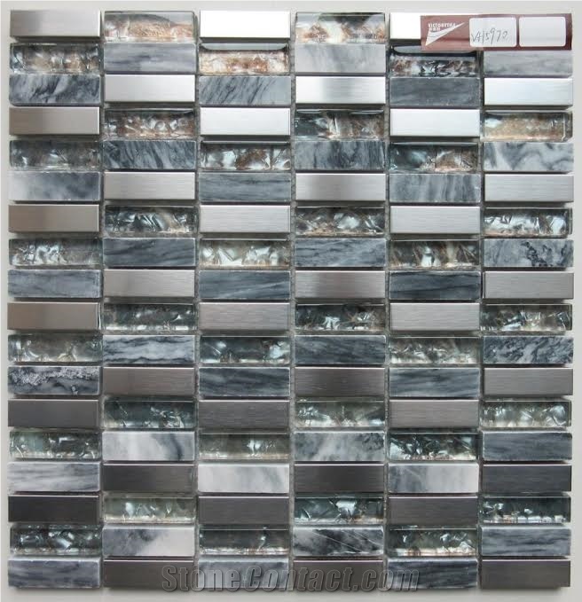 Stone Mix Glass Mosaics Backsplash Wall Tiles