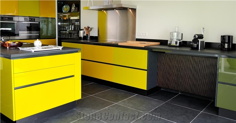 Brazilian Black Slate Kitchen Countertops and Floors, Preta Ardosia Floor Tiles, Floor Covering Tiles