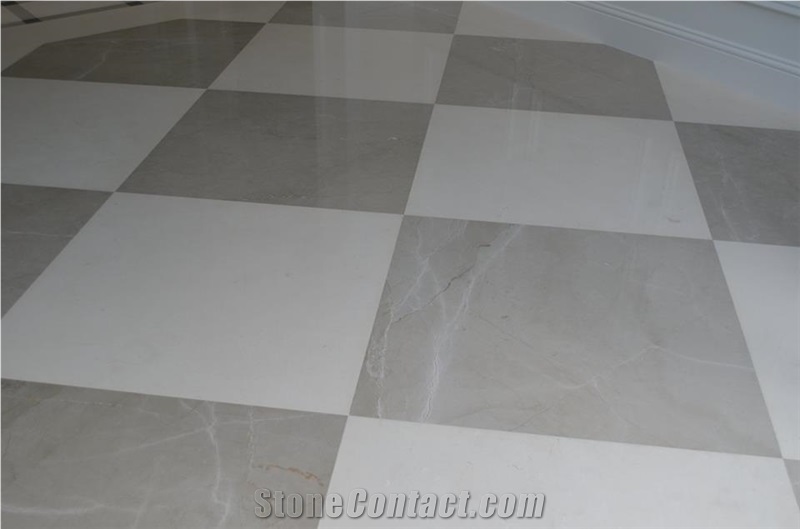 Bianco Pearl Polished Limestone and Umbra Polished Marble Are Combined Floor