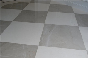 Bianco Pearl Polished Limestone and Umbra Polished Marble Are Combined Floor