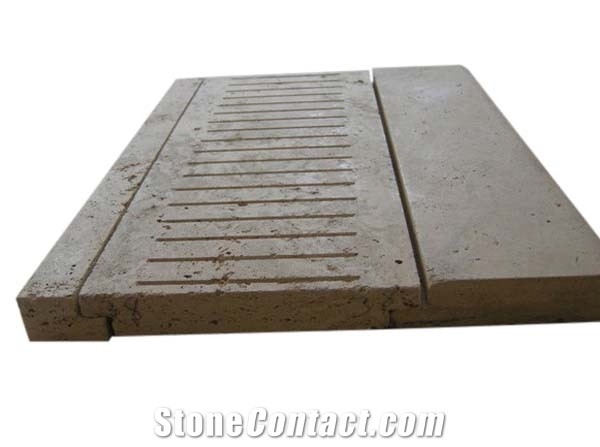 Afyon Beige Travertine Pool Coping, Pool Deck Drain