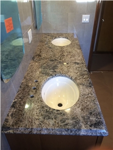 Blue Flowers Granite Vanity Top with Ogee Edge