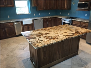 Betularie Granite Island And White Spring Perimeter Countertops