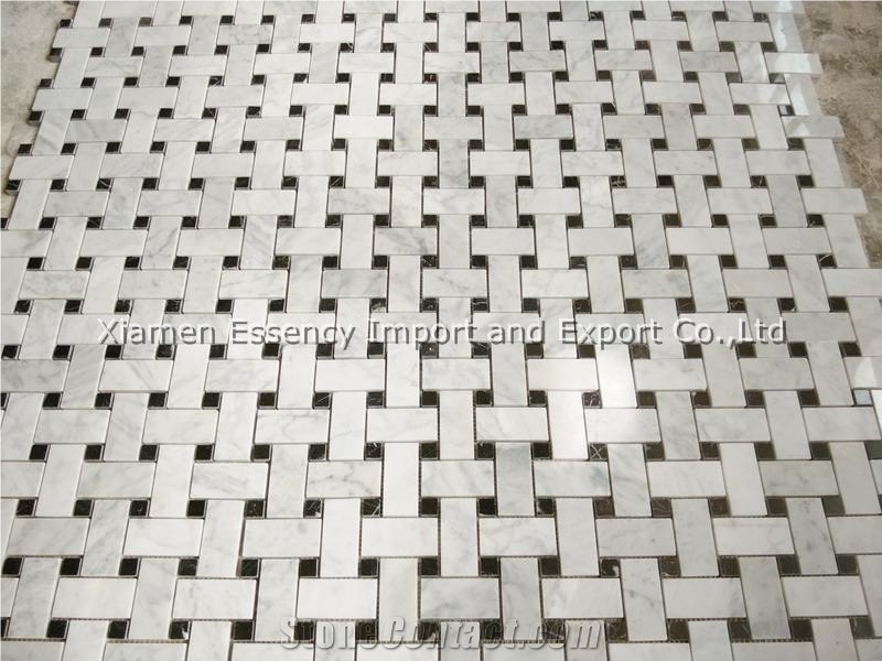 Basket Wave Marble Mosaic Tile, Bianco Carrara C White Marble Mosaic