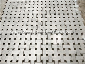 Basket Wave Marble Mosaic Tile, Bianco Carrara C White Marble Mosaic