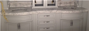 2" Thick, White Carrara Curved Front Vanity, Double Ogee Edge 2" Thick, White Carrara Curved Front Vanity, Double Ogee Edge