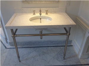 2" Thick White Carrara Marble Vanity Top, Custom Carved