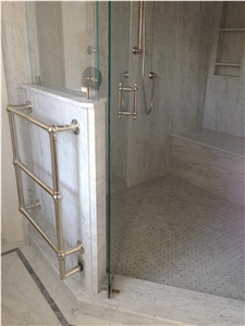 White Carrara Slab Shower, Bench and Niches