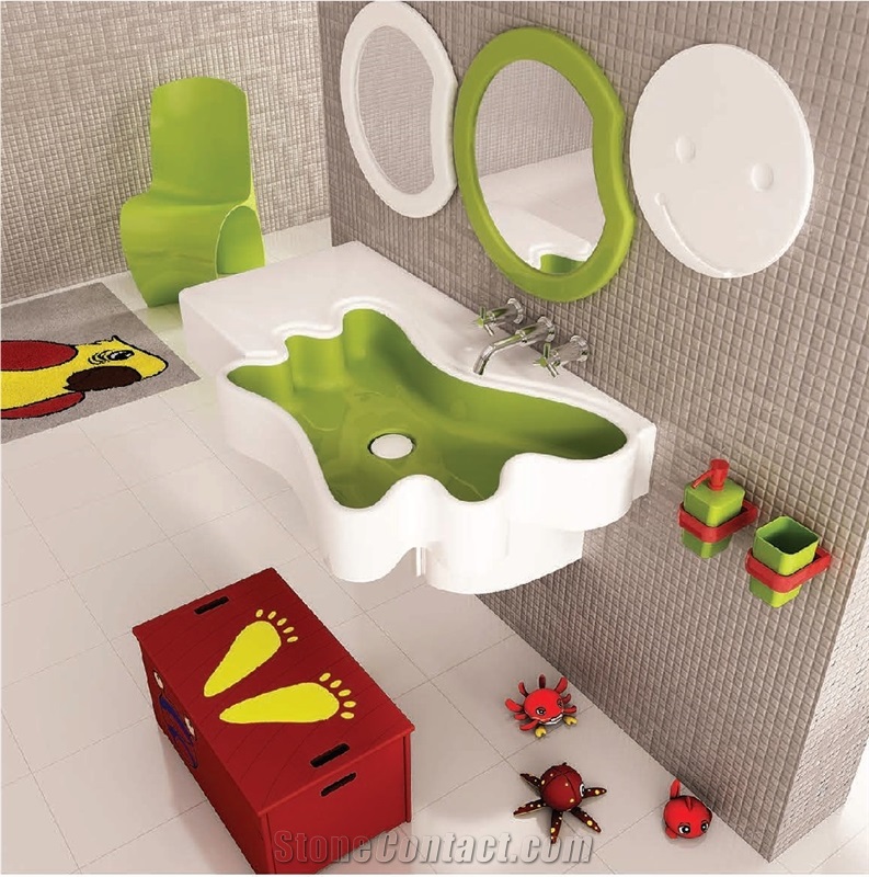 Green and White Kids Aqua Sinks & Basins