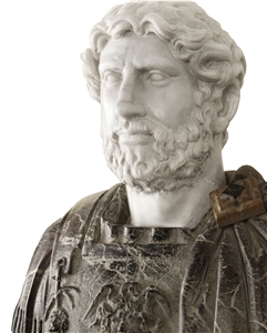 Bust Of Hadrian - White Carrara and Rosso Levanto Marble Hand Carved and Antiquized