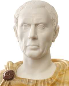 Bust Of Julius Caesar - White Carrara and Giallo Siena Marble Hand Carved Bust Of Julius Caesar - White Carrara and Giallo Siena Marble Hand Carved