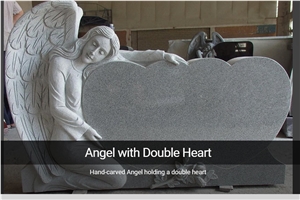 Hand-Carved Angel Holding a Double Heart Headstone